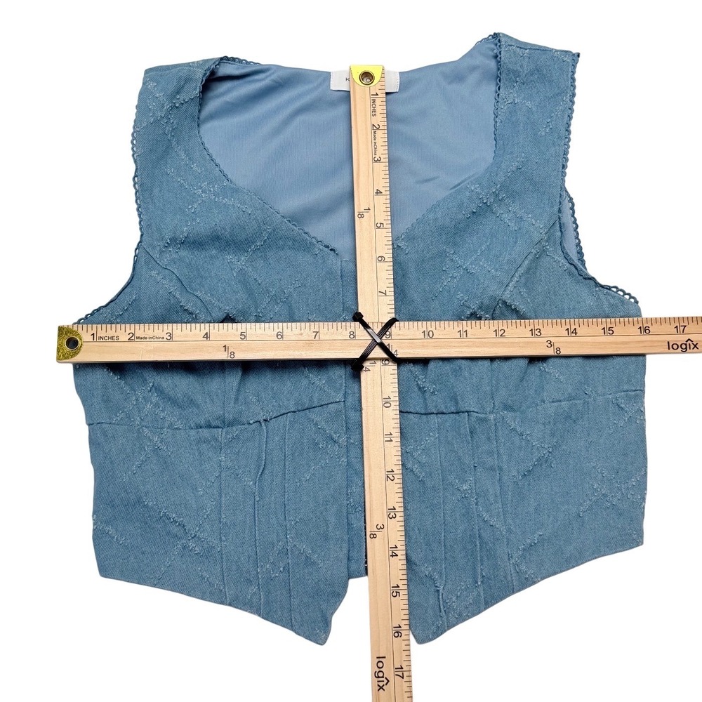 Kirious‎ Cotton Denim Corset Vest Blue Distressed Lace Trim Medium Boho Festival - Picture 7 of 12